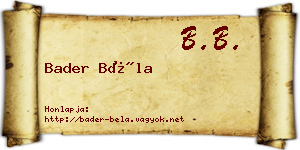 Bader Béla névjegykártya